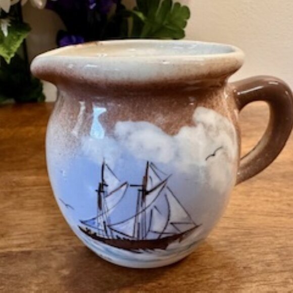 Jan Blair Canadian Pottery Pitcher Signed‎ Hand Painted Ship Vintage Maritime - Picture 2 of 7